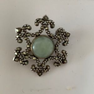 Marcasite and Green Connamara  Stone Brooche